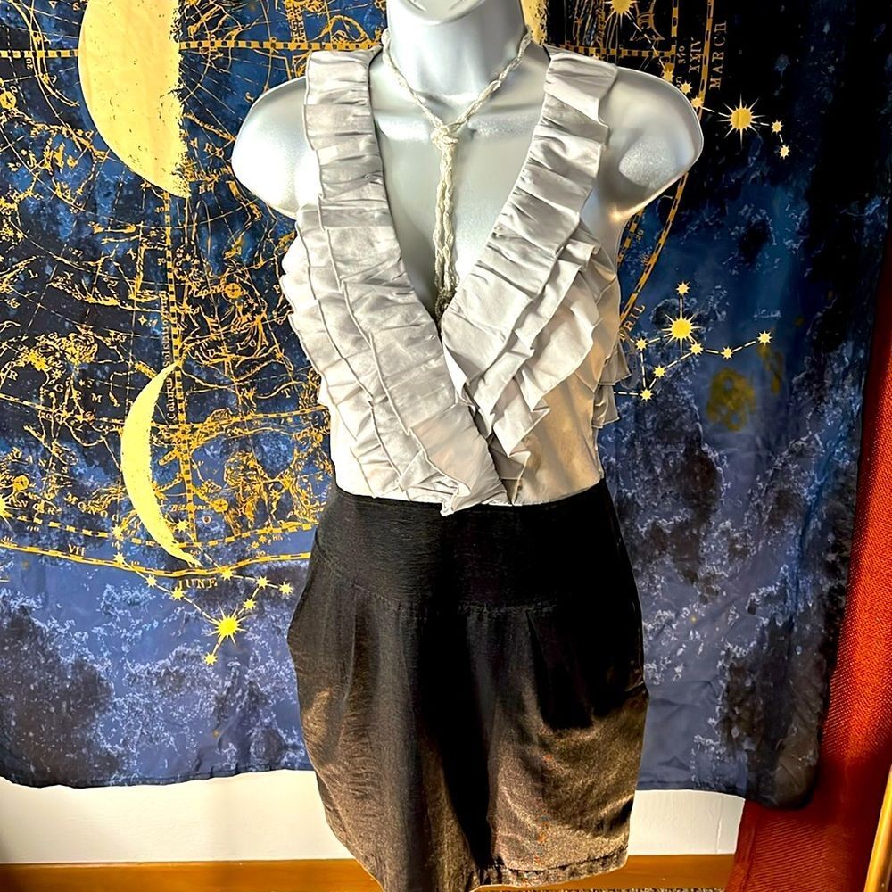 ICU High Neck Ruffled Cocktail Dress with Pockets NWT SZ Small